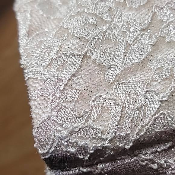 Nightway Collections One Shoulder Beige Champagne Glitter Lace Dress Size 8 - Picture 8 of 10